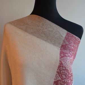 100% Cashmere - Eggshell & Burgundy Shawl